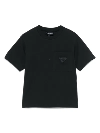 Emporio Armani Kids' Logo-embroidered T-shirt In Blue
