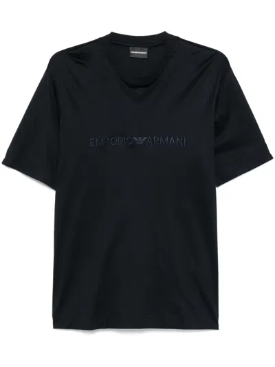 Emporio Armani Navy Blue Logo Embroidered T-shirt