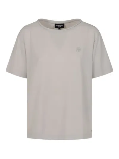 Emporio Armani T-shirt Mit Logo-stickerei In Grau
