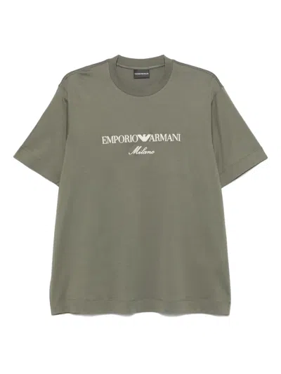 Emporio Armani Logo-embroidered T-shirt In Green