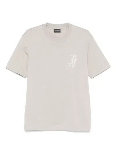 Emporio Armani Logo-embroidered T-shirt In Grey