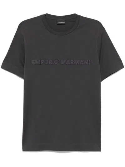 Emporio Armani Logo-embroidered T-shirt In Blue