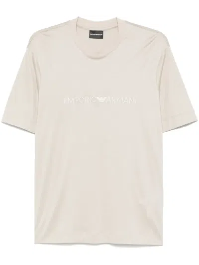 Emporio Armani Logo-embroidered T-shirt In Beige