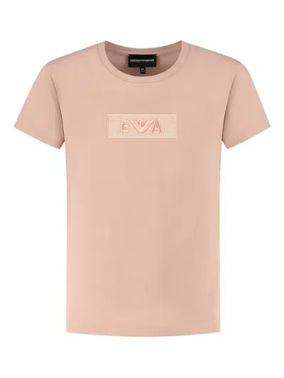 Emporio Armani Kids' Logo-embroidered T-shirt In Pink