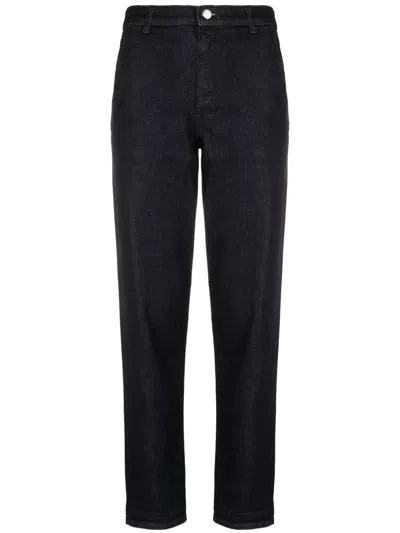 Emporio Armani Logo-embroidered Tapered-leg Jeans In Blau