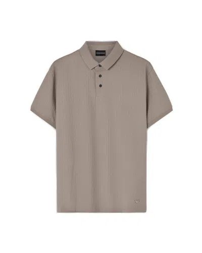Emporio Armani Logo-embroidered Textured Polo Shirt In Brown