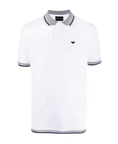 Emporio Armani Logo-embroidered Tipped Polo Shirt In White