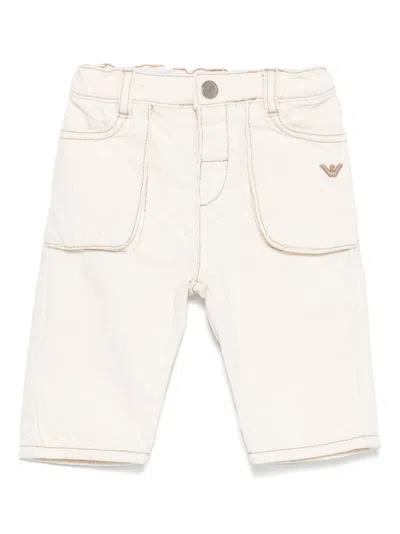 Emporio Armani Babies' Logo-embroidered Trousers In Neutrals