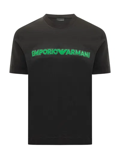 Emporio Armani Logo Embroidered T-shirt In Black Beauty