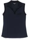 Emporio Armani Collared Sleeveless Top With Pocket And Slits In Blue