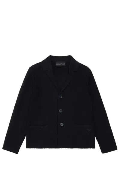Emporio Armani Kids' Logo Embroidered Waffle-knitted Blazer In Blu Navy
