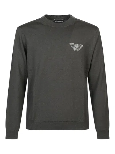 EMPORIO ARMANI LOGO-EMBROIDERED WOOL SWEATER