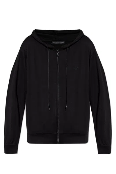 Emporio Armani Logo-embroidered Lounge Hoodie In Black