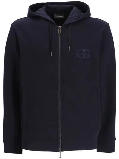 EMPORIO ARMANI LOGO-EMBROIDERED ZIPPED HOODIE