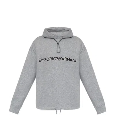 Emporio Armani Logo-embroidery Hoodie In Gray