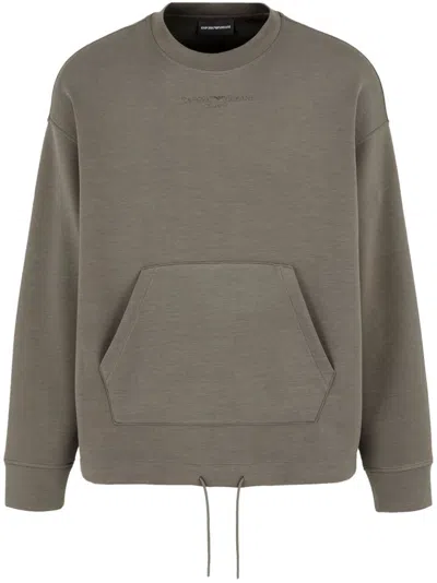 Emporio Armani Logo-embroidery Modal-blend Jersey Sweatshirt In Khaki Green