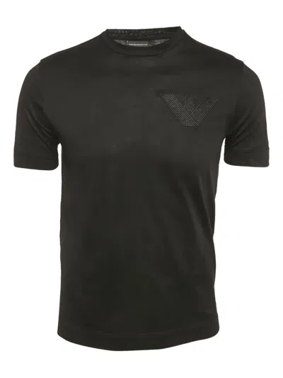 Pre-owned Emporio Armani Logo-embroidery T-shirt In Black