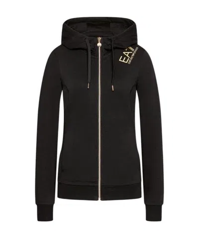 Emporio Armani Logo Hooded Casual Jacket In Black