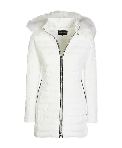 Emporio Armani Logo Hooded Cotton-padded Jacket In White