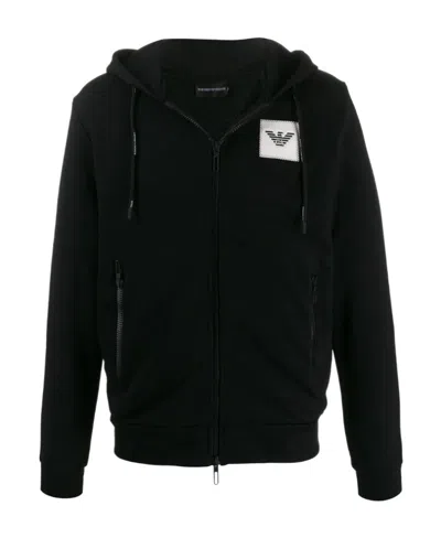 Emporio Armani Logo Hooded Sports Jacket In Black