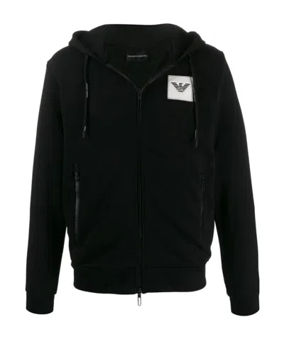 Emporio Armani Logo Hooded Sweater In Black