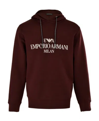 Emporio Armani Logo Hooded Sweater In Brown