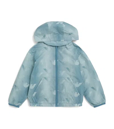 Emporio Armani Kids' Logo Hooded Windbreaker In Blue