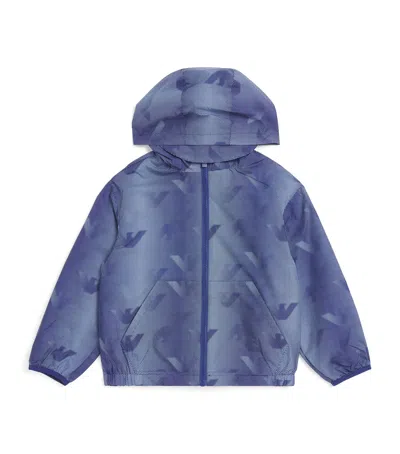 Emporio Armani Kids' Logo Hooded Windbreaker In Blue
