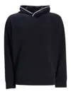 Emporio Armani Logo Rib-knit Trim Hoodie In Blue