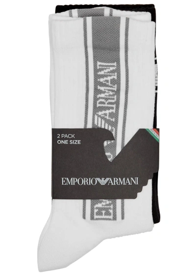 Emporio Armani Logo-intarsia Cotton-blend Socks In Blue
