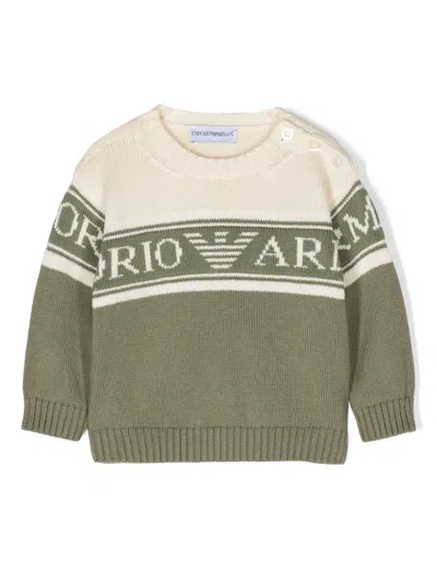 Emporio Armani Babies' Logo-intarsia Cotton Jumper In Green