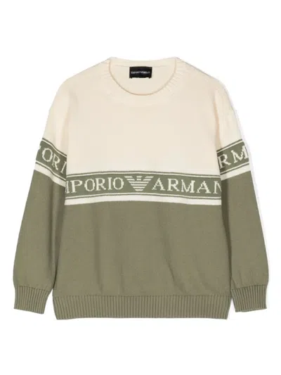 Emporio Armani Kids' Logo-intarsia Cotton Jumper In Grün