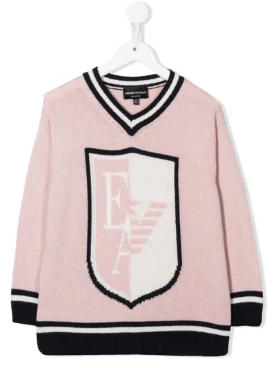 Emporio Armani Kids' Logo-intarsia Varsity Jumper In Rosa