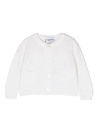 Emporio Armani Babies' Logo-intarsia Virgin Wool Cardigan In 白色