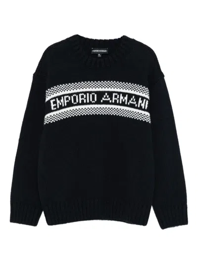 Emporio Armani Kids' Logo-intarsia Wool Sweater In Black