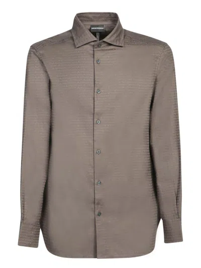 Emporio Armani Logo Jacqaurd Buttoned Shirt In Green