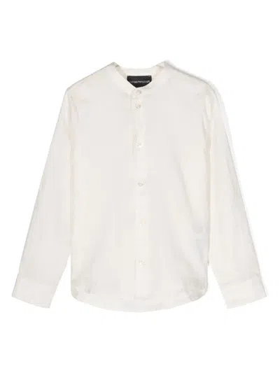 Emporio Armani Kids' Logo-jacquard Band-collar Shirt In White