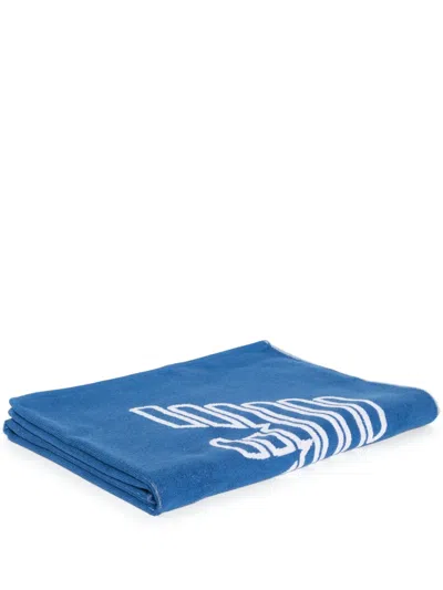 Emporio Armani Logo-jacquard Beach Towel In Blue