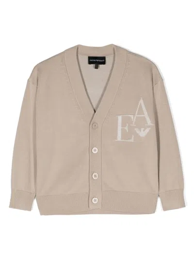 Emporio Armani Kids' Logo-jacquard Button-up Cardigan In Neutrals