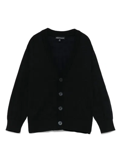 Emporio Armani Kids' Logo-jacquard Cardigan In Blue