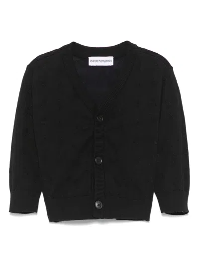 Emporio Armani Babies' Logo-jacquard Cardigan In Blue