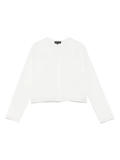 Emporio Armani Kids' Logo-jacquard Cardigan In White