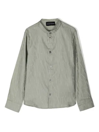Emporio Armani Kids' Logo-jacquard Cotton Shirt In Green