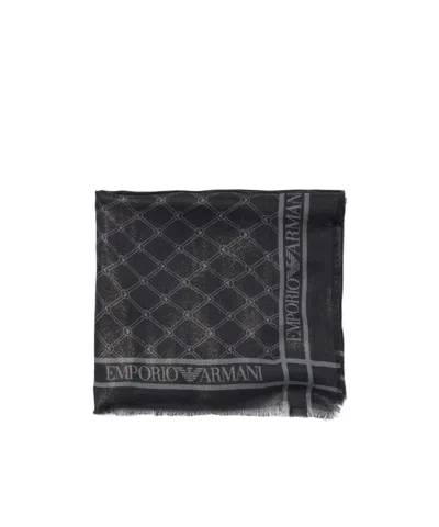 Emporio Armani Logo-jacquard Frayed Scarf In Black