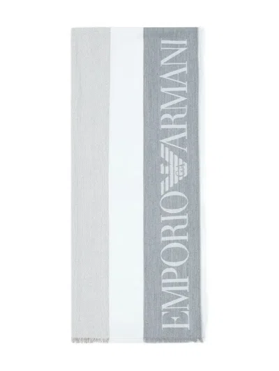 Emporio Armani Logo-jacquard Fringed Scarf In Multi