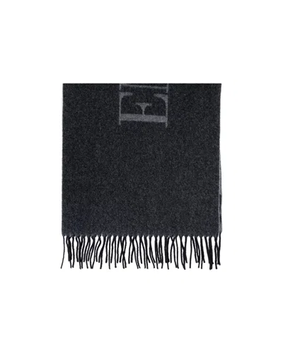 Emporio Armani Logo-jacquard Fringed Scarf In Black