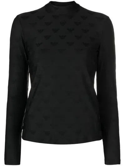 Emporio Armani Logo-jacquard High-neck T-shirt In Black