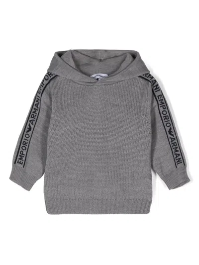 Emporio Armani Babies' Logo-jacquard Hoodie In Grey