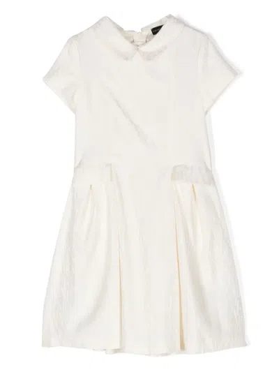 Emporio Armani Kids' Logo-jacquard Inverted-pleat Dress In Neutrals