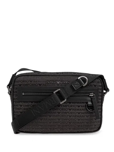 Emporio Armani Logo-jacquard Messenger Bag In Grey